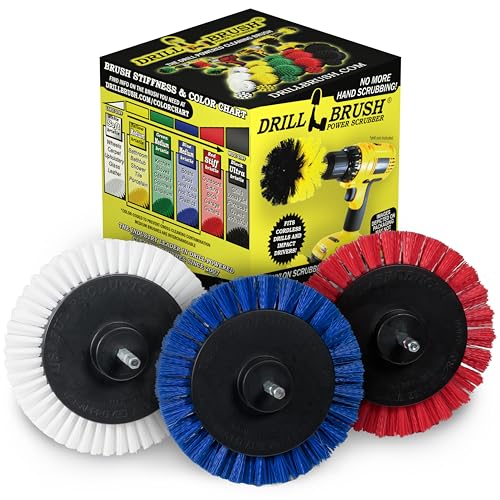 Drillbrush Drill Powered Crevice Cleaning Tool Variety Pack - Interior Car Detailing Kit Drill Brush Set - Soft, Medium, and Hard Bristle Crevice Cleaning Brush Attachments - Car Detailing Supplies - size: edge brush (WBR)