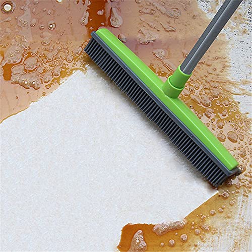 ASkinds Carpet Hair Removal Broom with Squeegee, Rubber Floor Broom, Adjustable Long Handle 49" Length for Pet Cat Dog Hair, Carpet Hardwood Tile Windows Clean, Water Resistant, Green