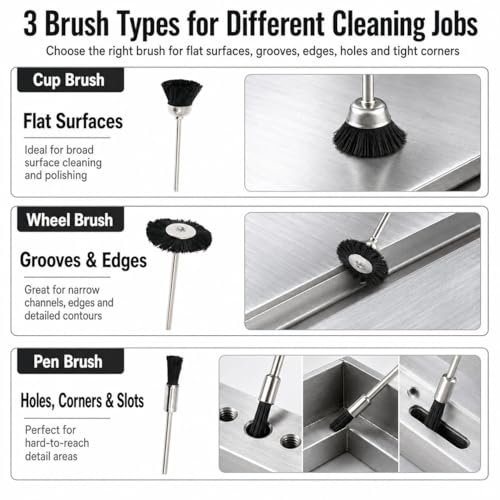Soft Nylon Bristle Brushes Cup Wire Brush Set Cleaning Polishing Accessories 2.35mm Shank for Rotary Drill Tools Pack of 30 Pieces