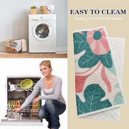 6 Pack Swedish Dishcloths for Kitchen, Reusable Soft Kitchen Towels Dish Cloths Set Absorbent Sponge Cleaning Washable Quick Drying Bar Hand Washing, Flower - color: Flower