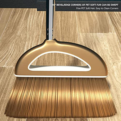 Upgrade Long Handle Broom with Stand Up Dustpan Combo Set for Home Kitchen - color: Gold