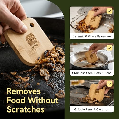 Scraper, Premium Italian Design Bamboo Pot & Pan Scraper Set (3 Pcs)