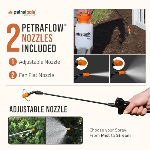 Petratools 1 Gallon Pump Sprayer – HD101 Garden Sprayer for Weeds, Lawn Care & Pesticides – 52” Long Hose, 2 Nozzles & Easy Carry Handle – Durable & Lightweight - size: 1 Gallon