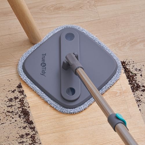 Spin Mop and Bucket with Separate Compartments for Clean and Dirty Water NEW 2025 Upgraded Version w/Side Brush and Self Standing Handle, Smart Square Mop w/ 2 Machine Washable Microfiber Pads, Gray - color: Gray