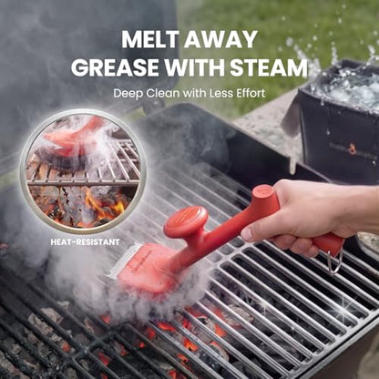 ThermoMaven BBQ Grill Brush Bristle Free - 17" Safe Steam Grill Cleaner Brush with Scraper and 5 Brush Heads for Porcelain/Gas/Charcoal Grill Outdoor Grill Barbecue Cleaner - size: Red 5pcs-Medium