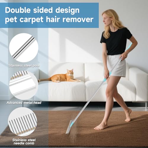 Carpet Rake for Pet Hair Removal，SANLIKE Reusable Pet Hair Remover with Adjustable Long Handle,Carpet Scraper Rake Dog Cat Hair Remover Tool for Rugs, Mats,Couch, Furniture