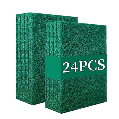 Heavy Duty Scour Pads Sponge Dish Scrubber Non-Scratch Green Reusable Household Scrub Pads for Kitchen and Dish Cleaning Tool (24Pcs) - style: 24Pcs