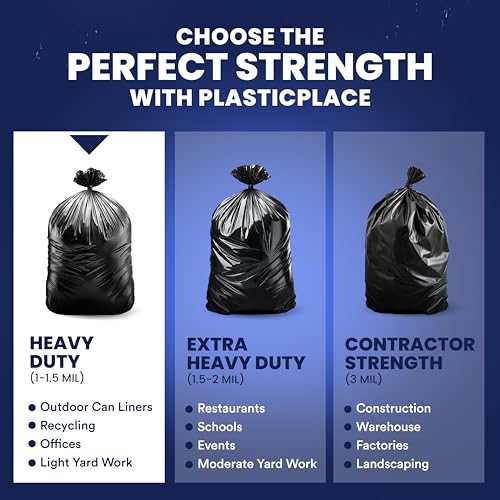 Plasticplace 55-60 Gallon Trash Bags │ 1.0 Mil │ Black Heavy Duty Garbage Can Liners │ 38” x 58” (100 Count) - style: 1.0 mil.