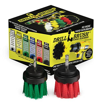 Kitchen Accessories - Round Brush - Kitchen Sink - Drill Brush - Medium Green and Stiff Red 2-inch Spin Brush Set - Grout Cleaner - Stove, Oven Rack, Tile - Bird Bath - Algae, Mold, Mildew, Moss - color: Green / Red