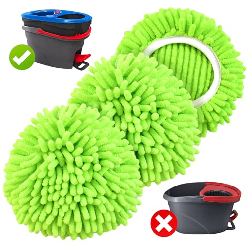 Mop Replace Head for O Cedar, Spin Mop Heads Replacements for Ocedar RinseClean 2 Tank Spin Mop, Chenille Duster for Ocedar Mop Include 3 Pack Microfiber Chenille Mop Pad for Ocedar Spin Mop - size: for Ocedar 2 Tank