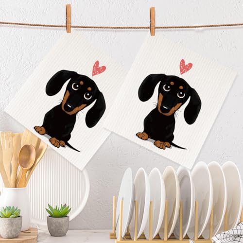 2 Pcs Swedish Dishcloths for Kitchen, Dachshund Swedish Dish Cloths Set, Reusable Washable Absorbent Soft Durable Dish Towel for Home Cleaning Gifts for Women - color: Sz 1949
