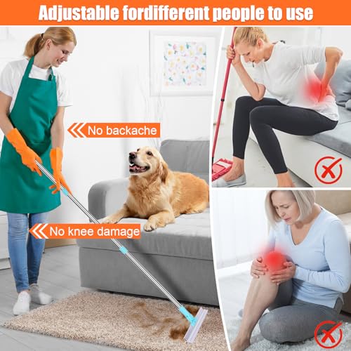 Carpet Rake for Pet Hair Removal, 2 in 1 Pet Hair Remover Tool with Squeegee, Durable Sturdy Dog Cat Hair Rake, 60‘’ Adjustable Handle, 12'' Wide Rake Scraper Carpet Broom for Carpet Rug Mat Cleaning
