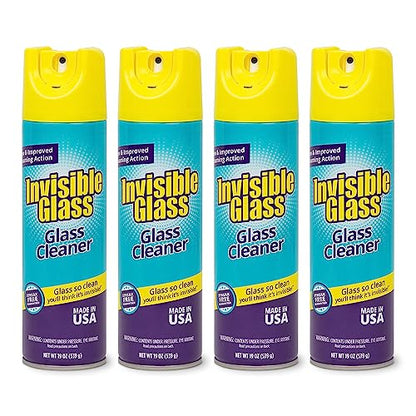 Invisible Glass 91160-4PK Premium Aerosol Glass and Window Foaming Cleaner Spray – Cleans Glass, Windows, Mirrors, Shower Doors, and More – Streak-Free, Ammonia-Free, Tint-Safe – 19 oz (Pack of 4) - size: 19 Ounce (Pack of 4)