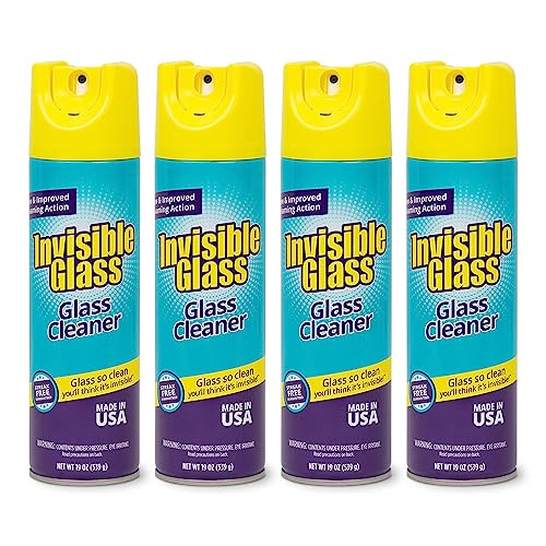 Invisible Glass 91160-4PK Premium Aerosol Glass and Window Foaming Cleaner Spray – Cleans Glass, Windows, Mirrors, Shower Doors, and More – Streak-Free, Ammonia-Free, Tint-Safe – 19 oz (Pack of 4) - size: 19 Ounce (Pack of 4)