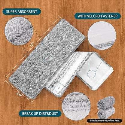 4+4 Pack Mop Replacement Pads Compatible with JOYMOOP Flat Mop or Mop Bucket Set - Microfiber Flat Mop Pads for All 13" X 4.9" Squeeze Flat Floor Mop - Washable Mop Head Replacement - color: 8 Pack