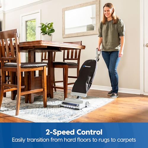 Vacmaster UB0402 Commercial Vacuum Cleaner Ultra-Lightweight 14L Capacity Bagged Upright Vac with LED Headlight and 2-Speed Setting Powerful Suction for Pets, Carpets & Hard Floor - color: Gray