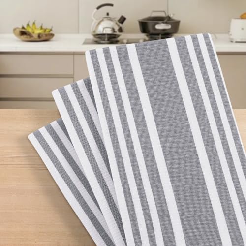 Homaxy Premium Kitchen Towels 18”x 28”, Large Cotton 380 GSM Kitchen Hand Towels, Stripe and Terry Dish Towel, Highly Absorbent Tea Towel Set with Hanging Loop, 12 Pack, Grey - color: Grey Stripe, style: 12-pack