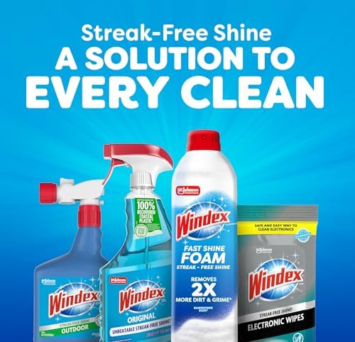 Windex Fast Shine Foam Glass Cleaner, No-Drip Windows, Doors, Mirrors & Countertops Aerosol Cleaning Spray, Streak-Free Shine, Removes Fingerprints, Dust, Dirt, Grime & More 19 oz (Pack of 1) - size: 19 Fl Oz (Pack of 1)