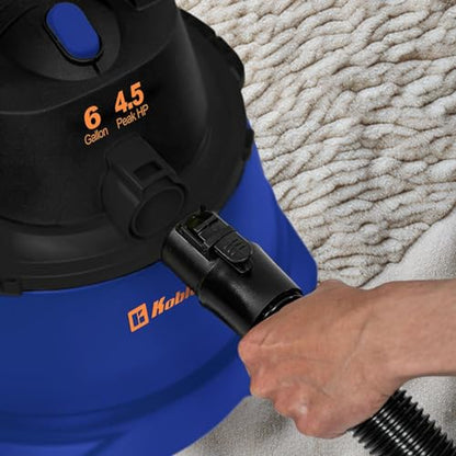 Koblenz WD-6 L212 Wet Dry Vacuum Cleaner, 6 Gallon, 4.5 PHP, 3-in-1 Suction & Blower, 16 ft Reach, Big Cleaner for Car, Shop Vacuum Wet and Dry, Swivel Casters, Black/Blue - size: 6 Gallon 4.5 HP