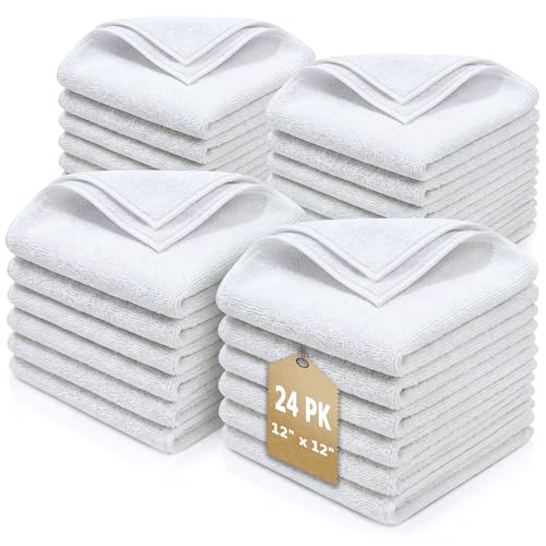 Microfiber Cleaning Towels, 12' x 12" All-Purpose Microfiber Rags - Ultra Soft Washcloths Reusable Shop Towels for Kitchen Bath Car Window Household Home and Commercial (White, 12"X12" 24-Pack) - color: White