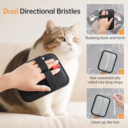2 Pcs Pet Hair Removal Gloves, Reusable Electrostatic Pet Cat Dog Hair Remover Grooming Gloves Brush Tool for Couch, Furniture, Carpet, Car Seat (2 Pack Black) - color: 2 Pack Black