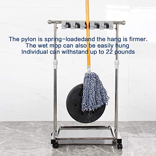 movable mop broom holder put wet mops floor standing cleaning tool rack stainless for schools, hospitals, factories, hotels, restaurant, etc. - size: 5slots