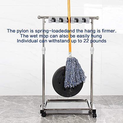 movable mop broom holder put wet mops floor standing cleaning tool rack stainless for schools, hospitals, factories, hotels, restaurant, etc. - size: 5slots