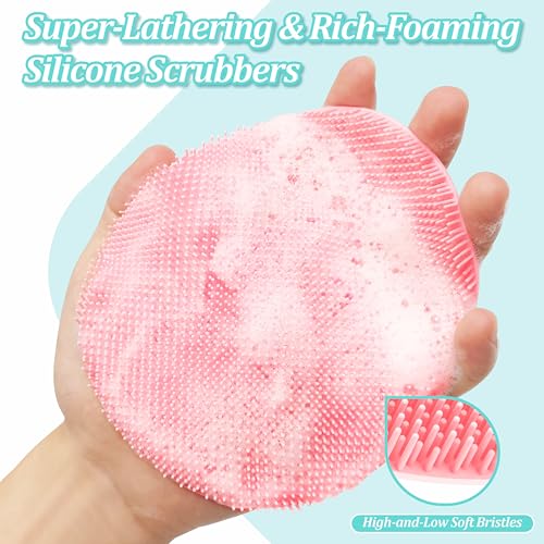 Back Scrubber for Shower & Silicone Bath Glove Set, 19’’ Detachable Long Handle Body Scrubber Wet or Dry Brush, Adjustable 2-in-1 Back & Body Brush with Soft Bristles for Deep Cleaning(Pink) - color: Back Scrubber-pink