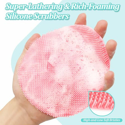 Back Scrubber for Shower & Silicone Bath Glove Set, 19’’ Detachable Long Handle Body Scrubber Wet or Dry Brush, Adjustable 2-in-1 Back & Body Brush with Soft Bristles for Deep Cleaning(Pink) - color: Back Scrubber-pink