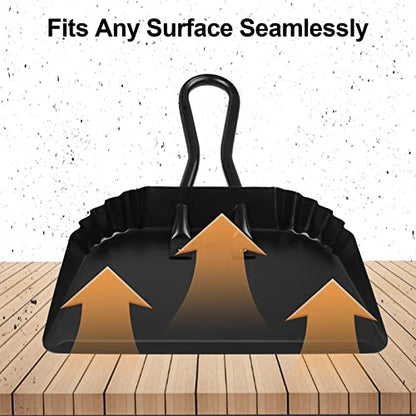Heavy Duty Black Metal Dust Pan -Handheld Dustpan with Handle, Stainless Steel Large Dustpans with Wide Lip Industrial Dust Pans Precision Edge Small Dustpan for Home/Comfort/Hanging - size: dustpan 11.8inches