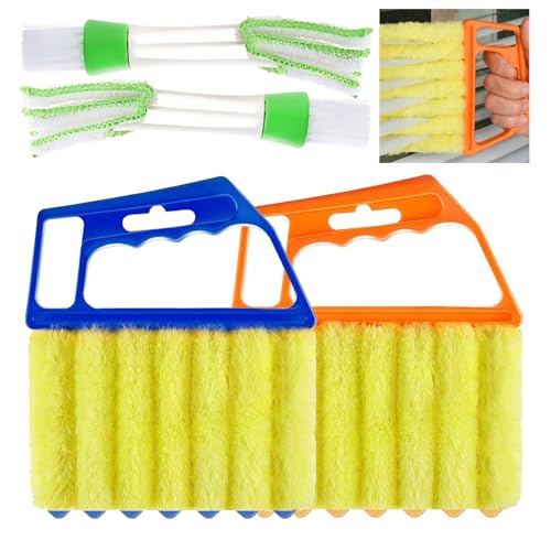 4Pcs Window Venetian Blind Cleaner Duster Tool,Venetian Washable Mini Handheld Brush,7 Fingers Dusting Cleaner and Air Vent Cleaner for Wood Blinds,Air Conditioner Vents,Fans Vents