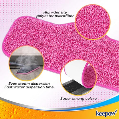 KEEPOW Microfiber Steam Mop Pads Compatible with Schenley Steam Mop 7 in 1, Washable and Reusable Replacement Steam Mop Pads Attachments Fit for Steamer Mop Cleaner SLFCSM064 & SLFCSM063-6 Pack - color: Pink, 6 Pack