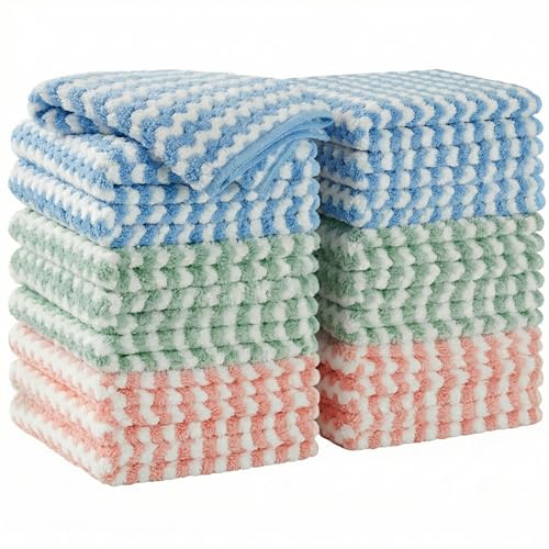 JOYMOOP 18 Pack Microfiber Cleaning Cloth, Kitchen Towels for Dish Drying Washing, Absorbent Streak Free Lint Free Rags for Cleaning, Reusable and Washable Towels - 10" x 10" - color: Mixed [Pink+blue+green], size: 10"x10" - 18pcs