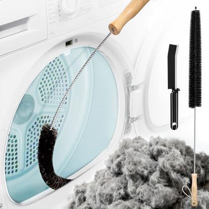 Holikme Dryer Vent Cleaner Kit - Flexible Lint Brush Remover Cleaning Tool | 27.5in flexible 304 steel shaft & nylon bristles, removes lint dust pet hair for vent, fridge coil & tight corners