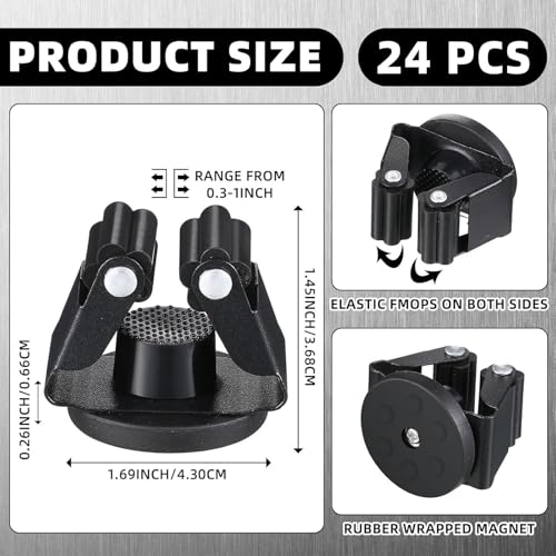Vercraft 24 Pcs Magnetic Mop Broom Holder Movable Magnetic Broom Holder Rack, Anti Slip Wall Mounted Utility for Cleaning Tools, Garage, Kitchen, Laundry, Garden (Black) - color: Black