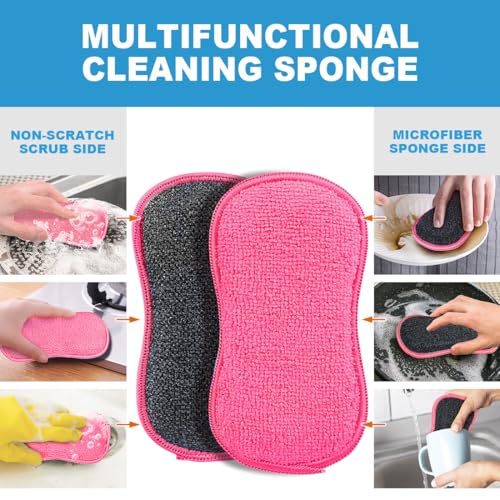 HOMEXCEL 12 Pack Multi-Purpose Scrub Sponges Kitchen Dish Sponge Non-Scratch Microfiber Sponge for Efficiently Cleaning Dishes Pots Pans, Pink - color: Pink