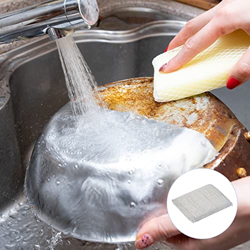 METALLIXITY Non Scratch Scrub Sponge(11 x 8.5 Cm/4.3" x 3.3") 4pcs, Dish Sponge Scouring Pads Kitchen Cleaning Sponge - for Cleaning Pots, Pans, Dish, Silver Tone