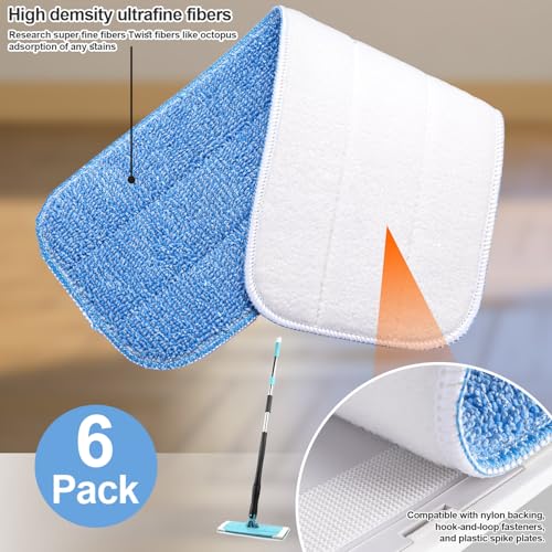 Reusable Microfiber Mop Pads, 6 Pack 18''x 6'' Mop Head Replacement, Wet/Dry Home & Commercial Cleaning Scrubbing Floor Pad - Blue - color: Blue - 6 Pack