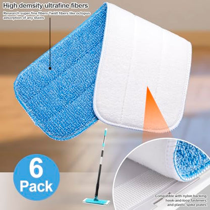 Reusable Microfiber Mop Pads, 6 Pack 18''x 6'' Mop Head Replacement, Wet/Dry Home & Commercial Cleaning Scrubbing Floor Pad - Blue - color: Blue - 6 Pack