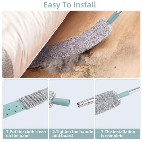 67 in Dusters for Cleaning with Extension Pole, Retractable Gap Dust Cleaner with 4PCS Microfiber Cloths, Baseboard Cleaner Tool with Handle for Blinds, Under Appliances Furniture Fridge
