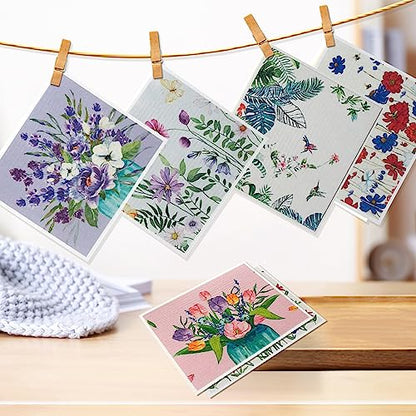 Swedish Kitchen Dish Cloths - 6 Pack Reusable Paper Towels for Counters & Dishes - Eco Friendly Cellulose Sponge Cloth (Flower) - color: L-flower