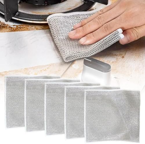 Multipurpose Wire Dishwashing Rags for Wet and Dry, 2026 Upgrade Non Scratch Metal Wire Dishcloth, Reusable Premium Metal Scrubbing Pads Sponge Clean for Home Kitchen Stove Tops (5Pcs) - color: 5pcs
