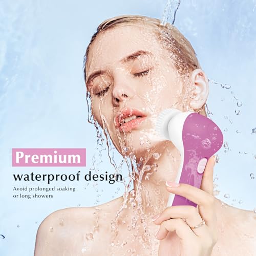 COSLUS Facial Cleansing Brush Silicone Face Scrubber: 2 in1 FBS-D Electric Exfoliating Device Waterproof Deep Cleaning Exfoliation Rotating Spa Machine - Electronic Skincare Wash Spinning System - color: Bright Rose, size: With 2 brush heads