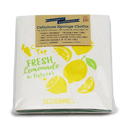 (10 Pack) Eco-Friendly Reusable German Cleaning Cloth 100% Biodegradable Cellulose Sponge Cloths, Kitchen Cloths, GMO-Free, Reusable - Made in Germany Packaged in P.R.C. - size: 10