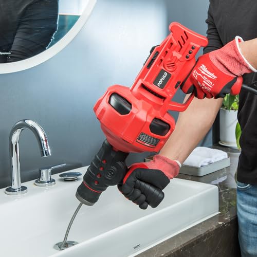 POPULO 120V Auto Feed Drain Auger,23 FT Drain Snake Suitable For 3/4"-2" Pipes For Unclogging Sinks,Shower Floor Drain and Outdoor Drain Pipe.Plumbers Snake Cleaner Include Glove,Cloth Bag