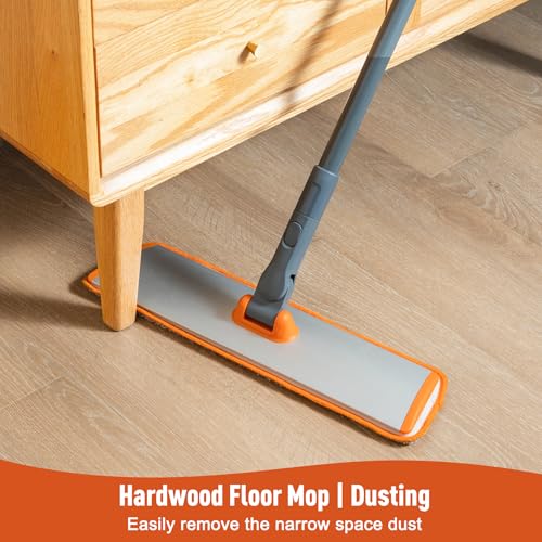CLEANHOME Microfiber Mop Floor Dust Mop with Extendable Long Handle, Flat Mop with 4 Reusable Pads and 1 Dirt Removal Scrubber, Suitable for Home Kitchen Bathroom Living Room Cleaning | Telescopic Aluminum Flat Mop with Dust, Polish & Wet Wash Functions,&
