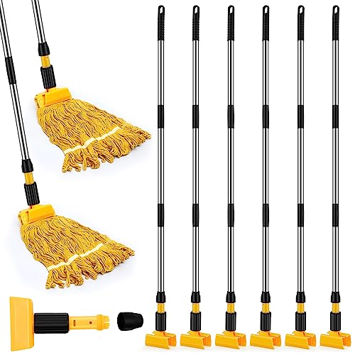 Thyle 6 Pack Stainless Steel Commercial Mop Handle for Floor Cleaning, 3 Section Replaceable Mop Stick Replacement with Jaw Clamp, Heavy Duty Replacement Pole for Home Garage Office, 55 Inch