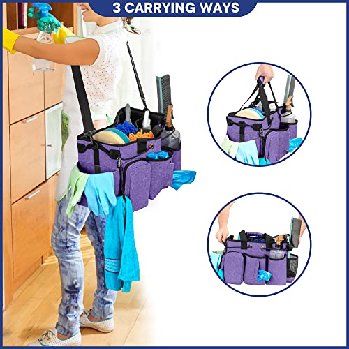LoDrid Large Professional Cleaning Caddy with Detachable Divider, Supply Organizer with Handle and Shoulder Strap, Cleaning Bags for Housekeepers & Cleaners, Purple - color: Purple