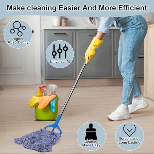 JERIA 16 Pack Heavy Duty Mop Head Replacements,String Mop Head for Commercial,Used for Home,Office and Kitchen,Washable,Reusable Mop - size: 16 Pack