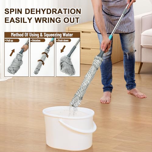 Self Wringing Mop Floor Cleaning, Easy Squeeze Twist Mop, Heavy Duty Wet Mops for Cleaning Hardwood Tile Vinyl Laminate Floors (Gray- 2 Head) - color: Gray- 2 Mop Head